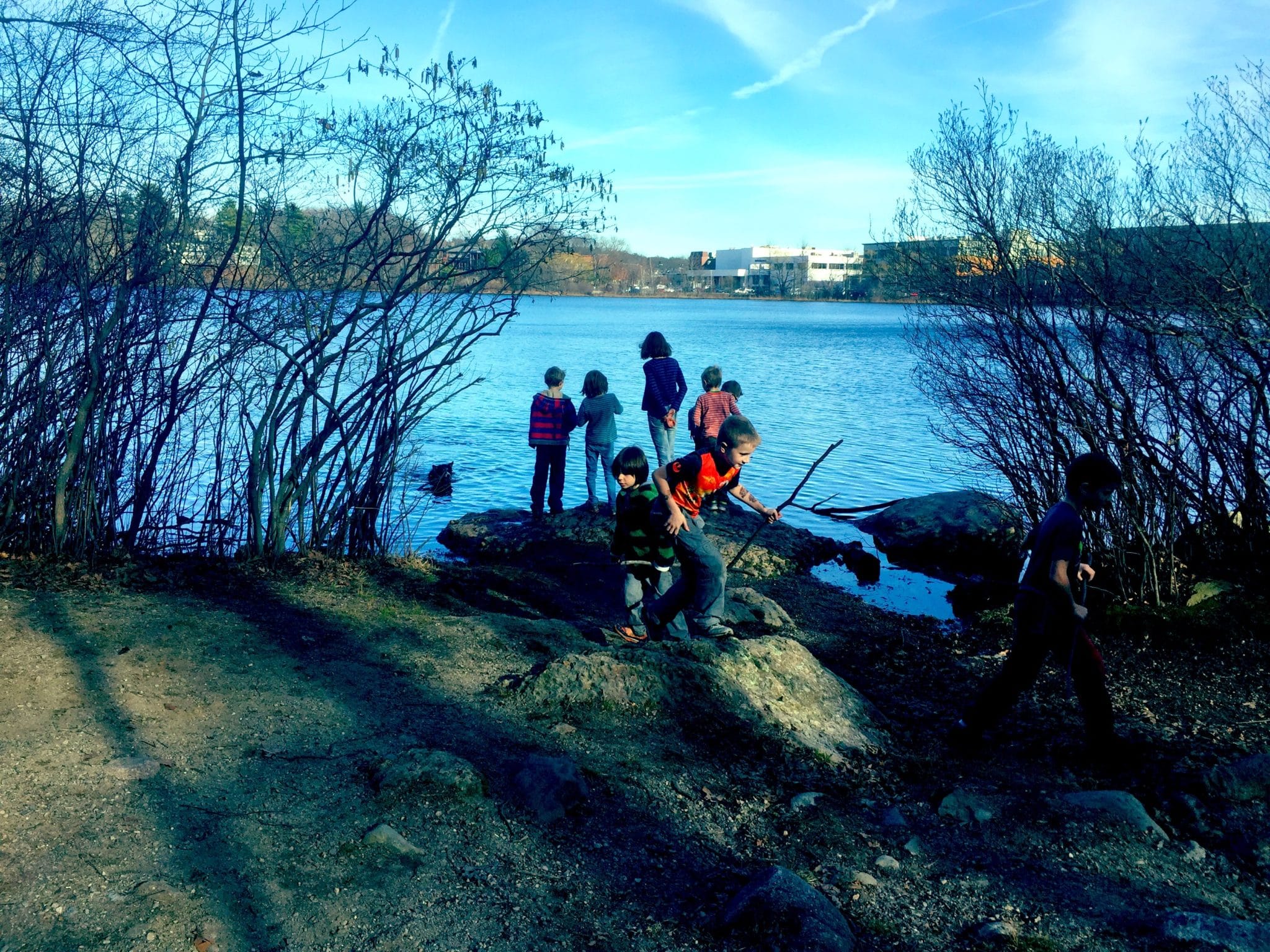 children looking at water