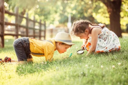 children exploring nature