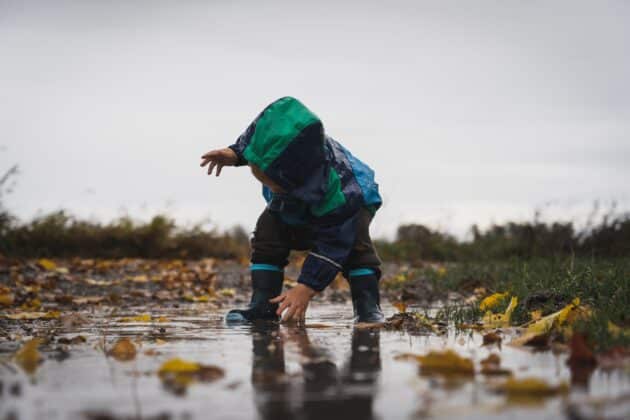 toddler in rain